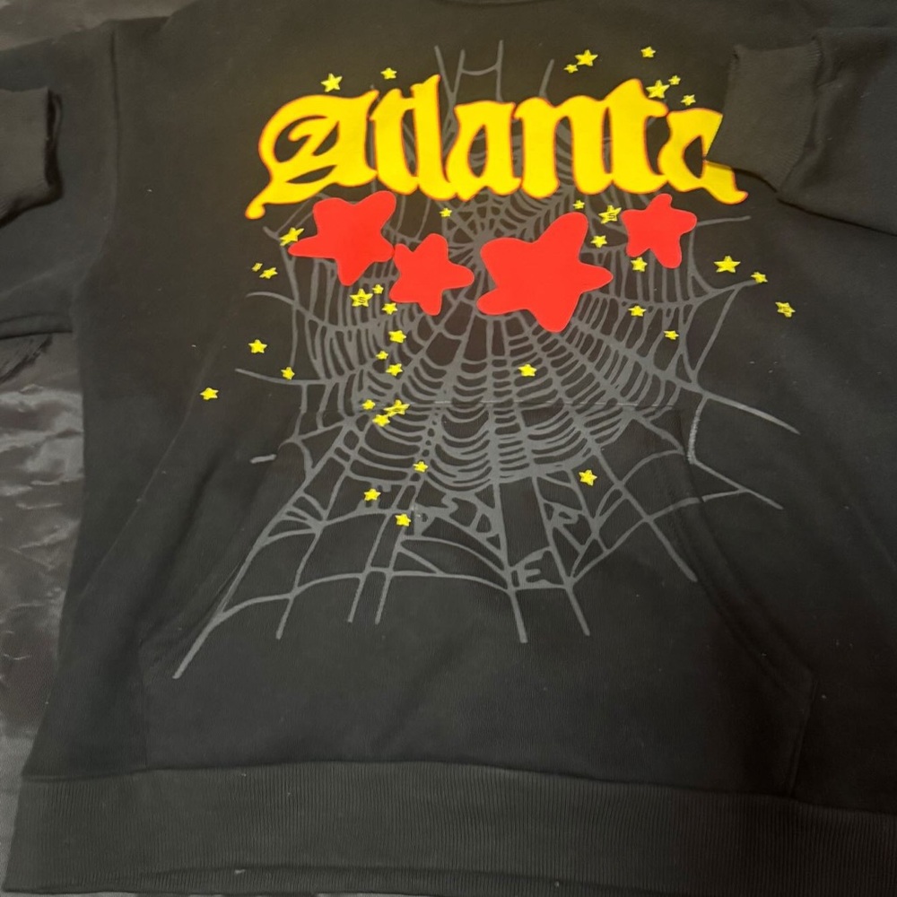 Black Sweatshirt with Spider Web and Stars Design